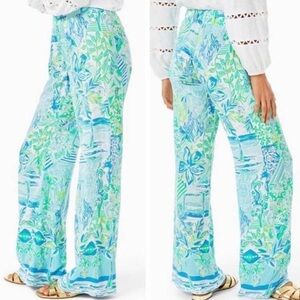 Lilly Pulitzer Women M Preppy Whisper Blue Beach Happy Bal Harbour Palazzo Pants